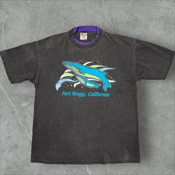 Oneita Other - VTG 80's Fort Bragg Humpback Whales Wildlife Nature Smokey Fade Shirt - XL